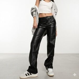Black Faux Leather Straight Leg Pants